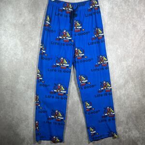 Life Is Good Pajama‎ Pants Mens Small Blue Drawstring Fleece Pockets Sleepwear